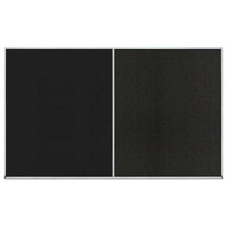 United Visual Products Triple Door Radius Corkboard, 72"x48", Bla, UV70055RC-BLACK-AMETHY UV70055RC-BLACK-AMETHY
